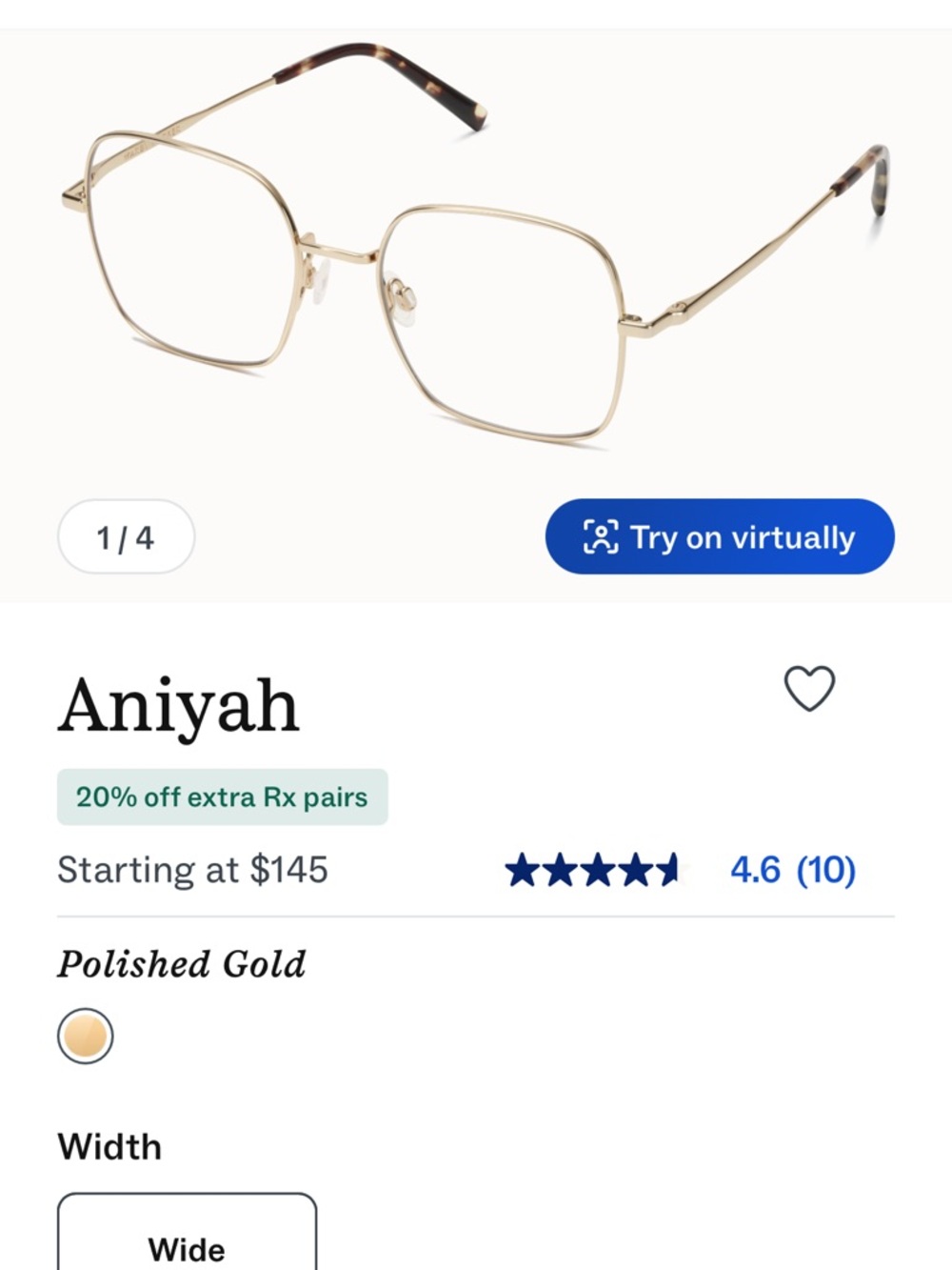 Warby Parker Aniyah Gold Metal Frame Glasses